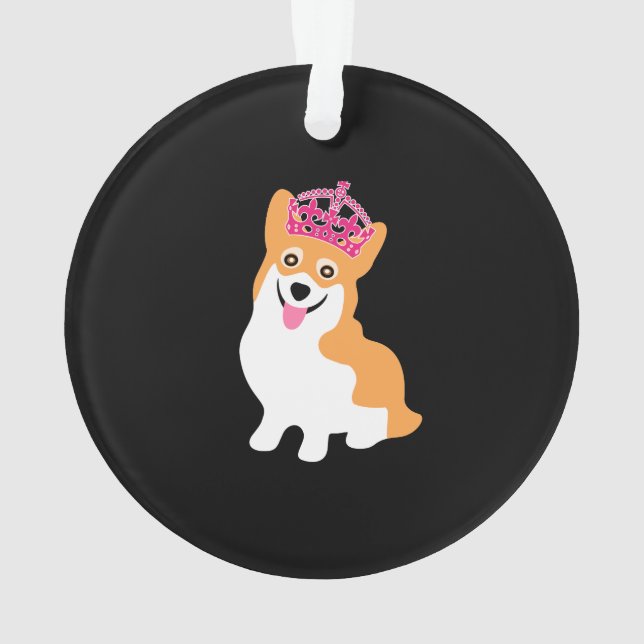 Cute Little Corgi Princess Wearing a Pink Crown Ornament (Back)