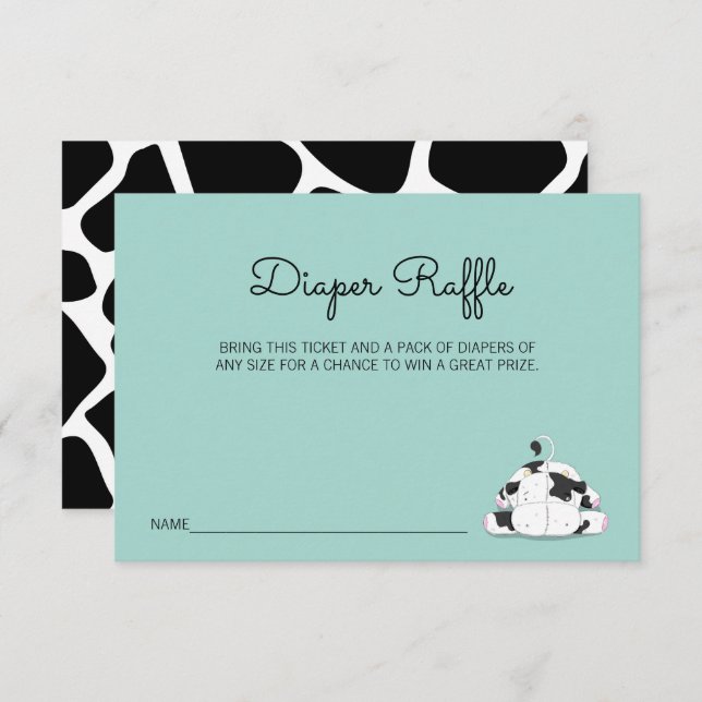 Cute Little Cow Baby Shower Diaper Raffle Ticket Invitation (Front/Back)