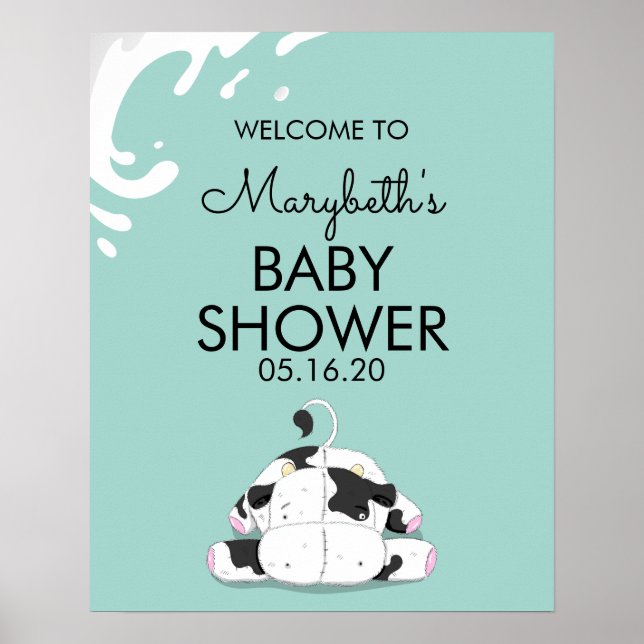 Cute Little Cow Baby Shower Welcome Sign (Front)