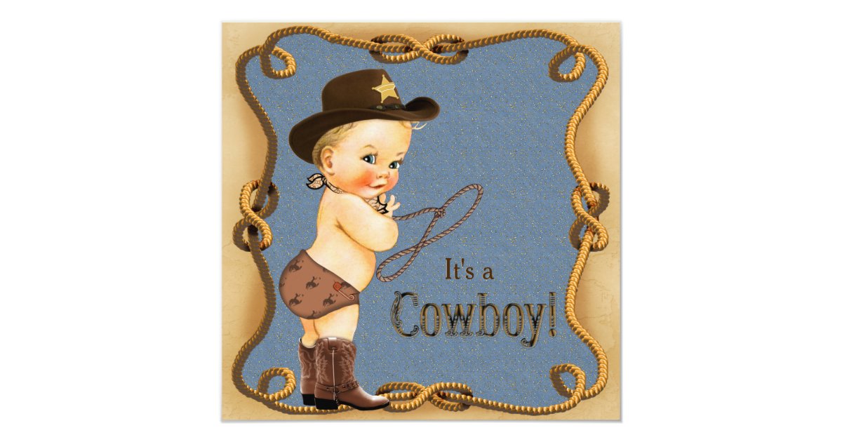 Cute Little Cowboy Baby Shower Invitation | Zazzle.com.au