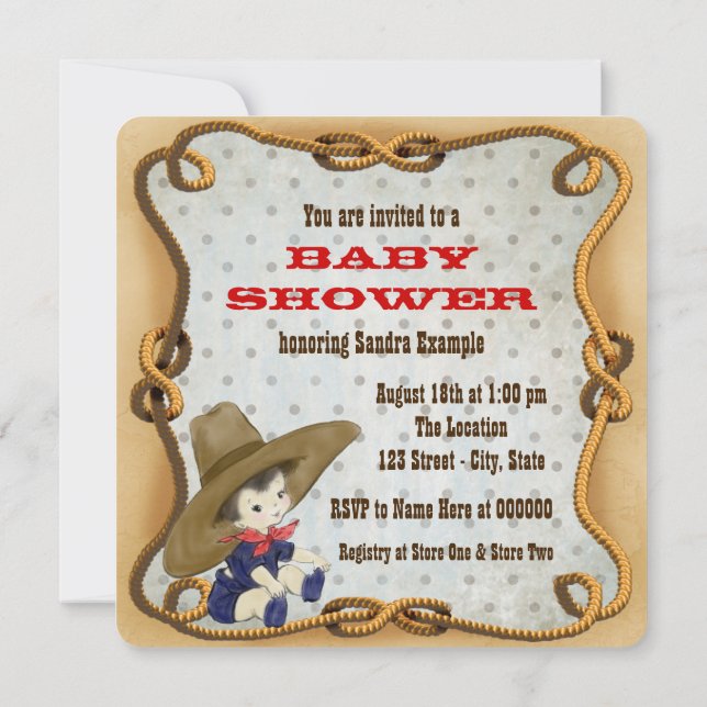 Cute Little Cowboy Baby Shower Invitation (Back)