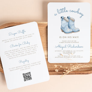 Cute Little Cowboy Blue Boy Baby Shower Invitation