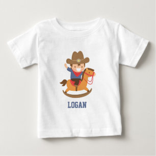 Cute Little Cowboy on Rocking Horse Baby Boys T-Shirt