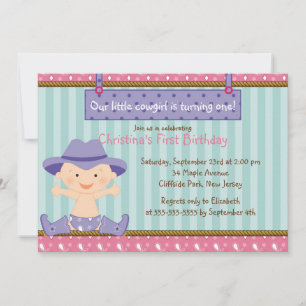 Cute Little Cowgirl Birthday Party Invitations