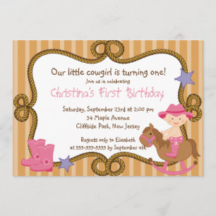 Cute Little Cowgirl Birthday Party Invitations