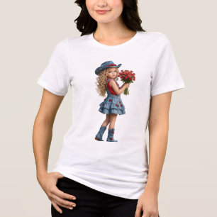 Cute Little Cowgirl with Red Roses Women's T-Shirt Tri-Blend Shirt