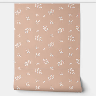 Cute little cream sprigs and leafs on dark sand wallpaper