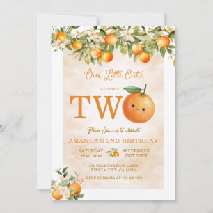 Cute Little Cutie Orange 2nd Birthday Invitation