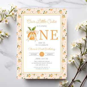 Cute Little Cutie Orange Citrus 1st Birthday Invitation