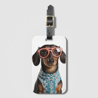 Cute Little Dachshund With Red Glasses Luggage Tag