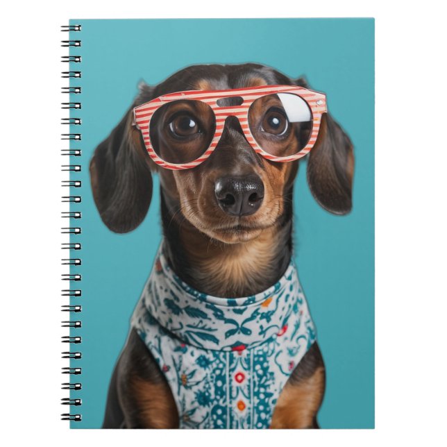 Cute Little Dachshund With Red Glasses Notebook (Front)