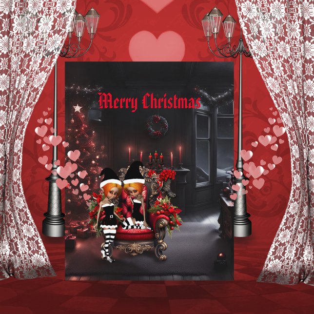 Cute little dark elves. holiday card (Dark Christmas)