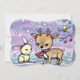 Cute Little Deer and Bunny Illustrated Art Invitation