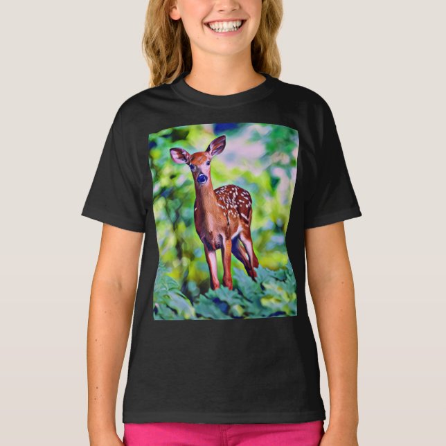 Cute Little Deer Digital Art Painting T-Shirt (Front)
