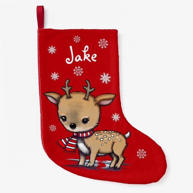 Cute Little Deer Illustrated Art Small Christmas Stocking (Front)
