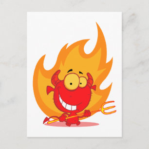 cute little devil with flames cartoon postcard