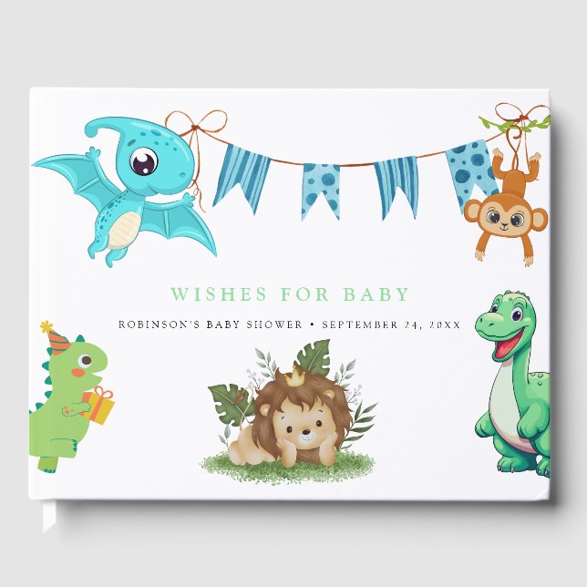 Cute Little Dino Baby Shower Guest Book (Front)