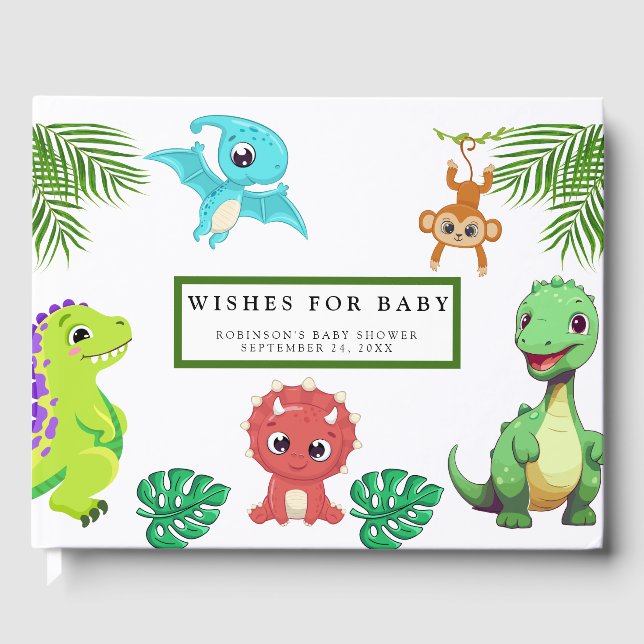 Cute Little Dino Baby Shower Guest Book (Front)