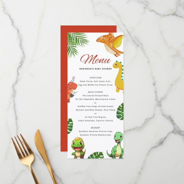 Cute Little Dino Baby Shower Menu (Front/Back In Situ)