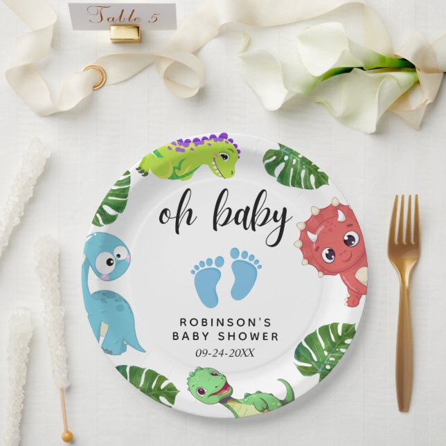 Cute Little Dino Baby Shower Paper Plate (Wedding)