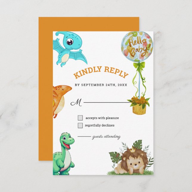 Cute Little Dino Baby Shower RSVP Card (Front/Back)