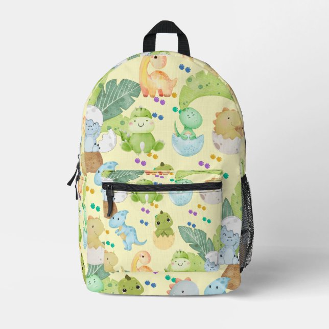 Cute Little Dino Printed Backpack (Front)