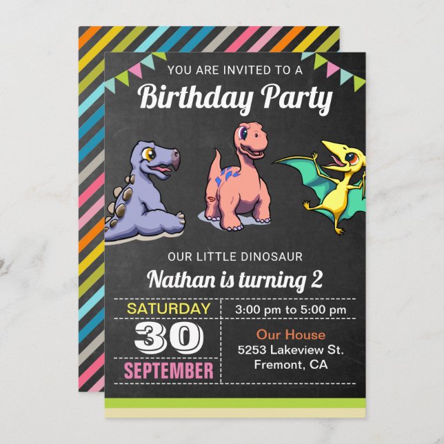 Cute Little Dinosaur Birthday Party Invitation (Front/Back)