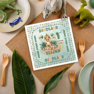 Cute Little Dinosaur Boy 1st Birthday Party Napkin