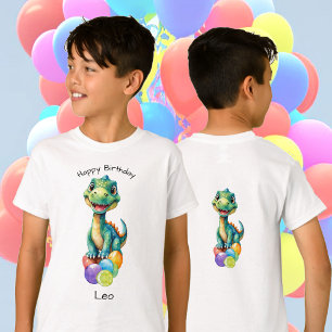 Cute little dinosaur with lots of colourful balloo T-Shirt