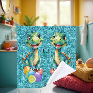 Cute little dinosaur with lots of colourful balloo wash cloth