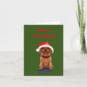 Cute Little Dog Wearing a Santa Hat Blank Card