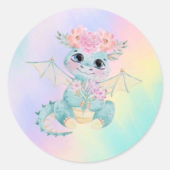 Cute little Dragon Birthday/Baby Shower  Classic Round Sticker (Front)