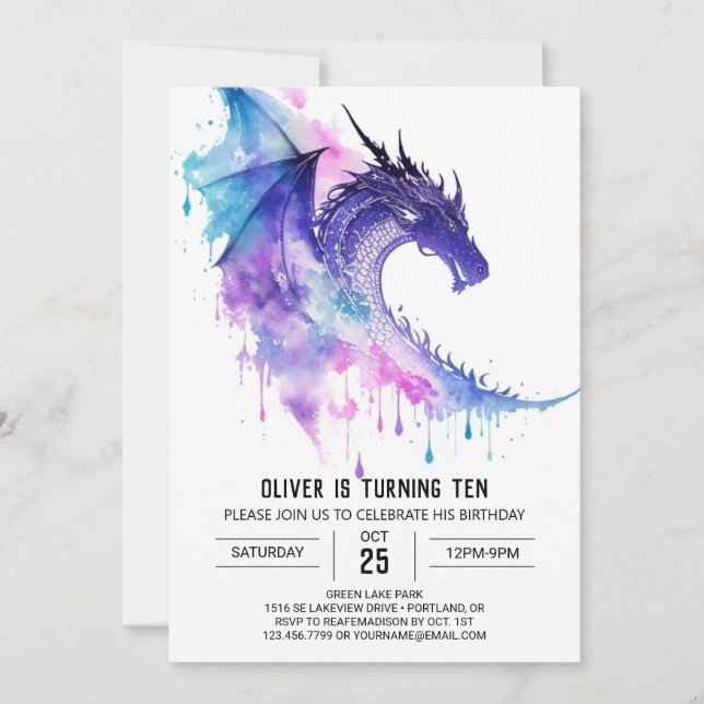 Cute Little Dragon Children Birthday Invitation (Front)