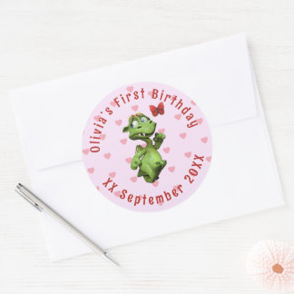 Cute Little Dragon First Birthday Classic Round Sticker