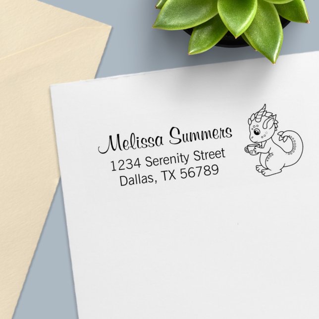 Cute Little Dragon with a Teacup Address 2 Self-inking Stamp (Creator Uploaded)