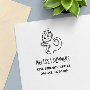 Cute Little Dragon with a Teacup Address Self-inking Stamp
