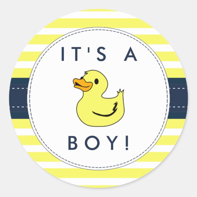Cute Little Duck Baby Shower Stickers- It's A Boy! Classic Round Sticker (Front)
