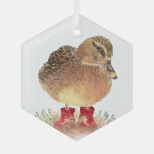 Cute Little Duck Ducky Red Rubber Boots Fun Glass Tree Decoration