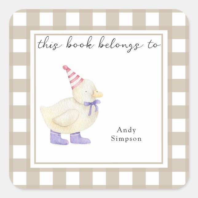 Cute Little Duck - This book belongs to Square Sticker (Front)
