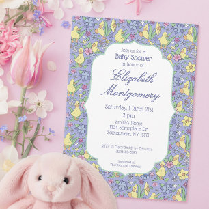 Cute Little Duckling Floral Baby Girl Shower Invitation
