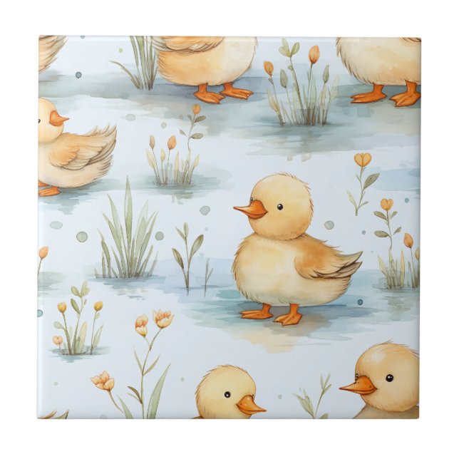 Cute Little Duckling Pattern Ceramic Tile (Front)