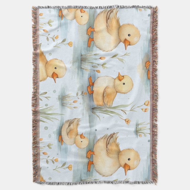 Cute Little Duckling Pattern Throw Blanket (Front Vertical)