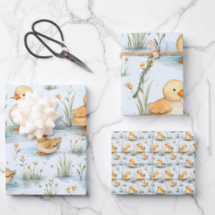 Cute Little Duckling Pattern Wrapping Paper Sheet