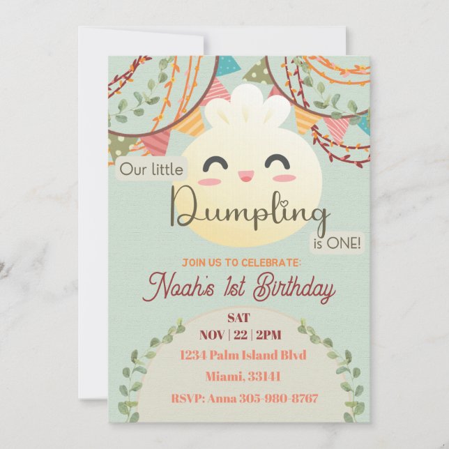  Cute Little Dumpling First Birthday Invitation (Front)