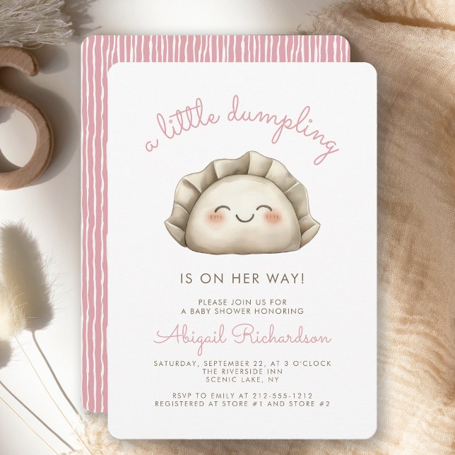 Cute Little Dumpling Pink Girl Baby Shower Invitation (Creator Uploaded)
