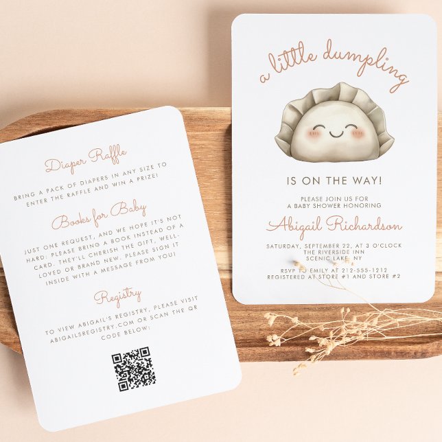 Cute Little Dumpling QR Code Neutral Baby Shower Invitation (Creator Uploaded)