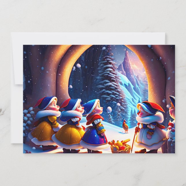 Cute little dwarfs expect Christmas Eve  Holiday Card (Front)