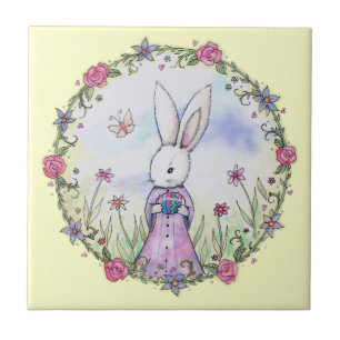 Cute Little Easter Bunny Illustration Ceramic Tile