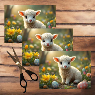 Cute little Easter lamb, crocus, Easter eggs, Tissue Paper