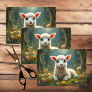 Cute little Easter lamb, forest, Easter eggs Tissue Paper